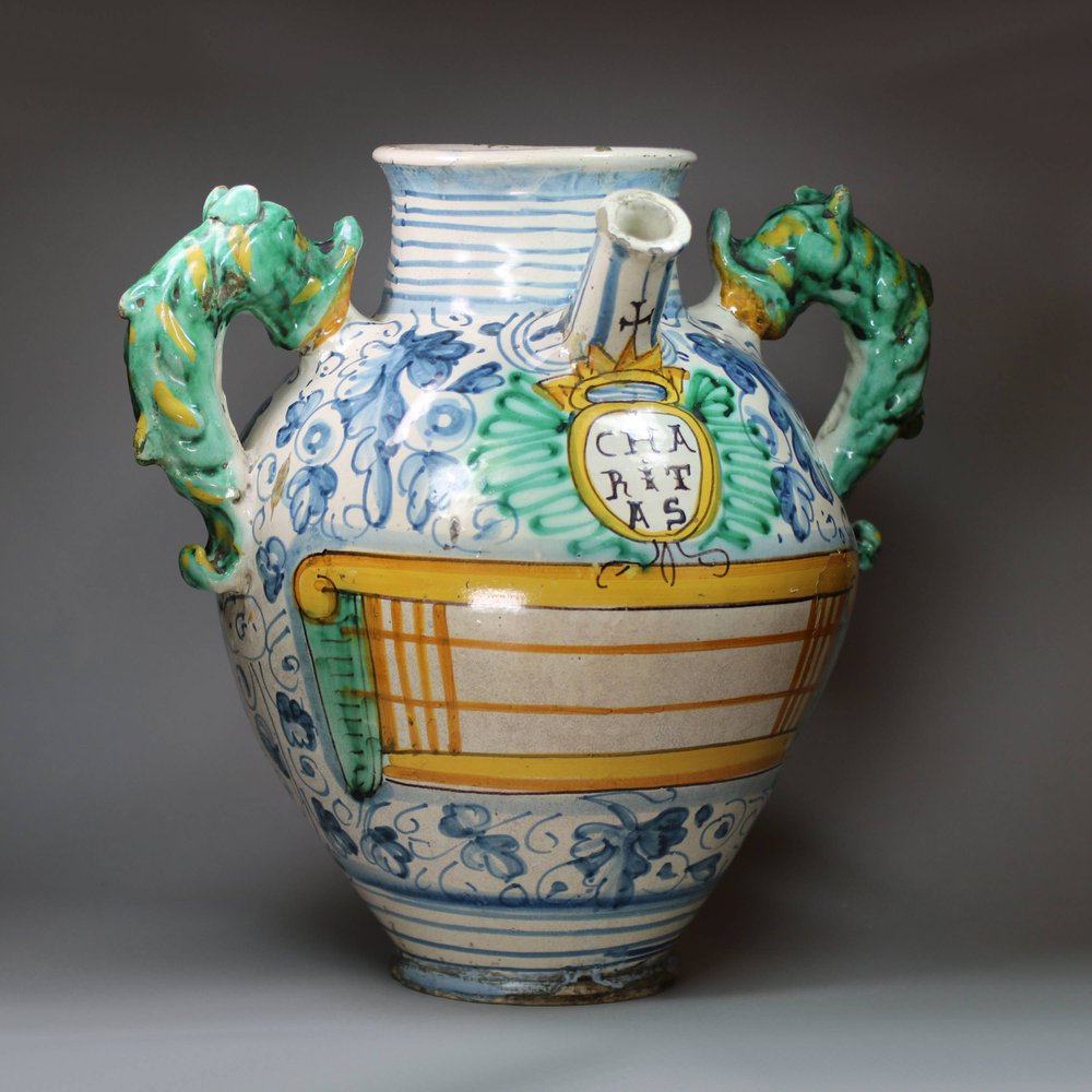 U100 Italian Montelupo maiolica apothecary jar, 17th-18th century