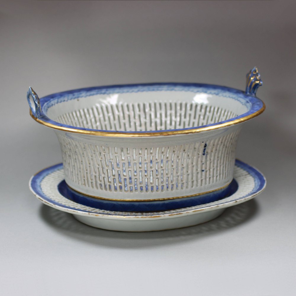 U117 Blue and white pierced fruit-basket and under-dish, c. 1800