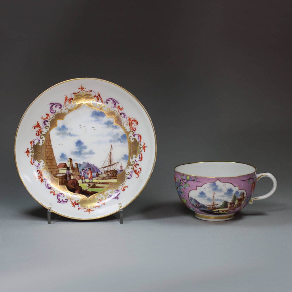 U133 Meissen purple-ground teacup and saucer, c. 1735-40