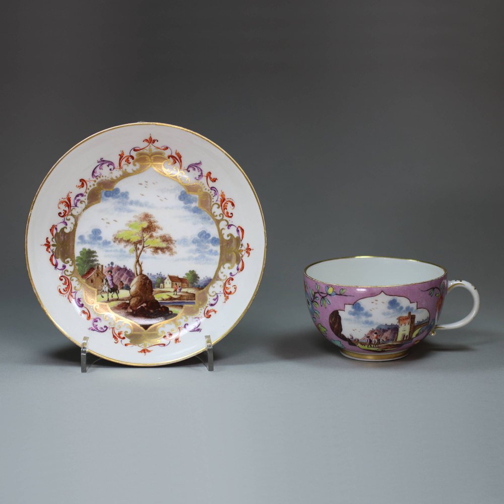 U137 Meissen purple-ground teacup and saucer, c. 1735-40