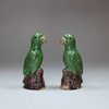 U219 Pair of miniature famille verte biscuit parrots