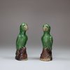 U219 Pair of miniature famille verte biscuit parrots