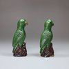 U219 Pair of miniature famille verte biscuit parrots