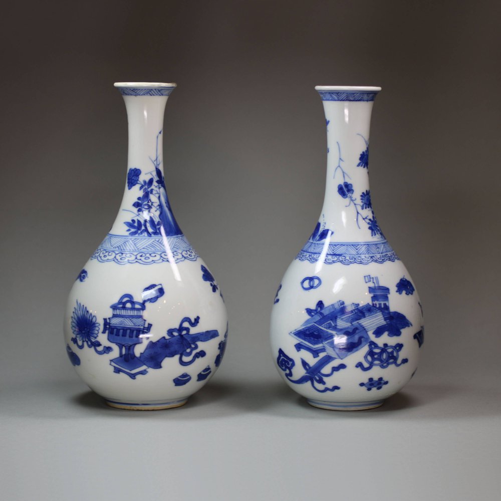 U240 Matched pair of Chinese blue and white bottle vases