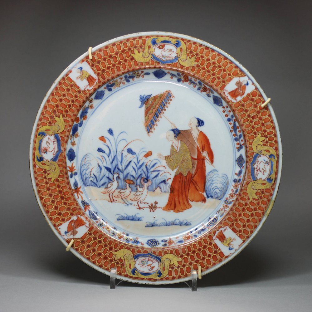 U302 Imari Pronk 'Lady with a Parasol' plate, c. 1740