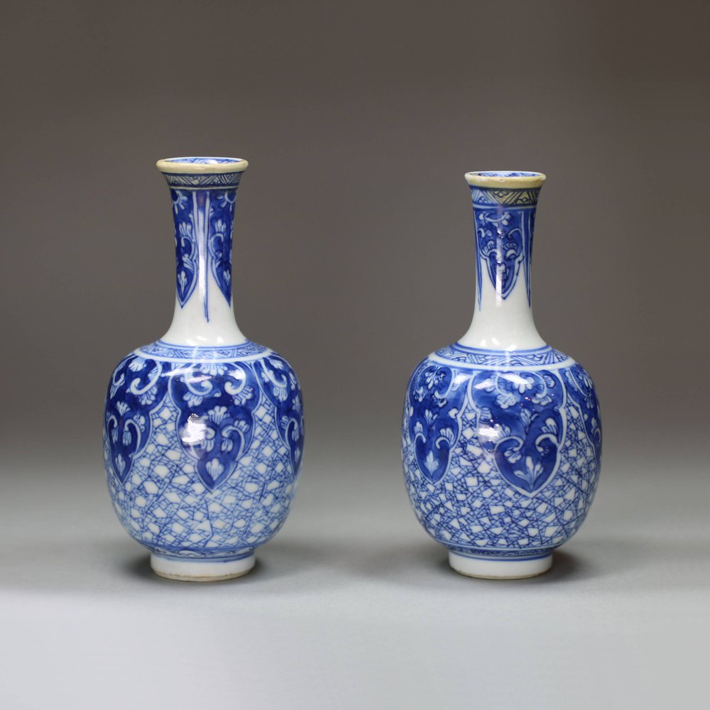 U310 Pair of miniature Chinese blue and white bottle vases