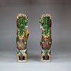 U340 Pair of famille verte biscuit dogs of Fo incense burners