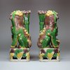 U340 Pair of famille verte biscuit dogs of Fo incense burners