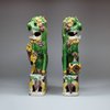 U340 Pair of famille verte biscuit dogs of Fo incense burners