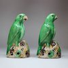 U342 Pair of famille verte biscuit parrots, Kangxi (1662-1722)