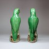 U342 Pair of famille verte biscuit parrots, Kangxi (1662-1722)