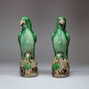 U342 Pair of famille verte biscuit parrots, Kangxi (1662-1722)