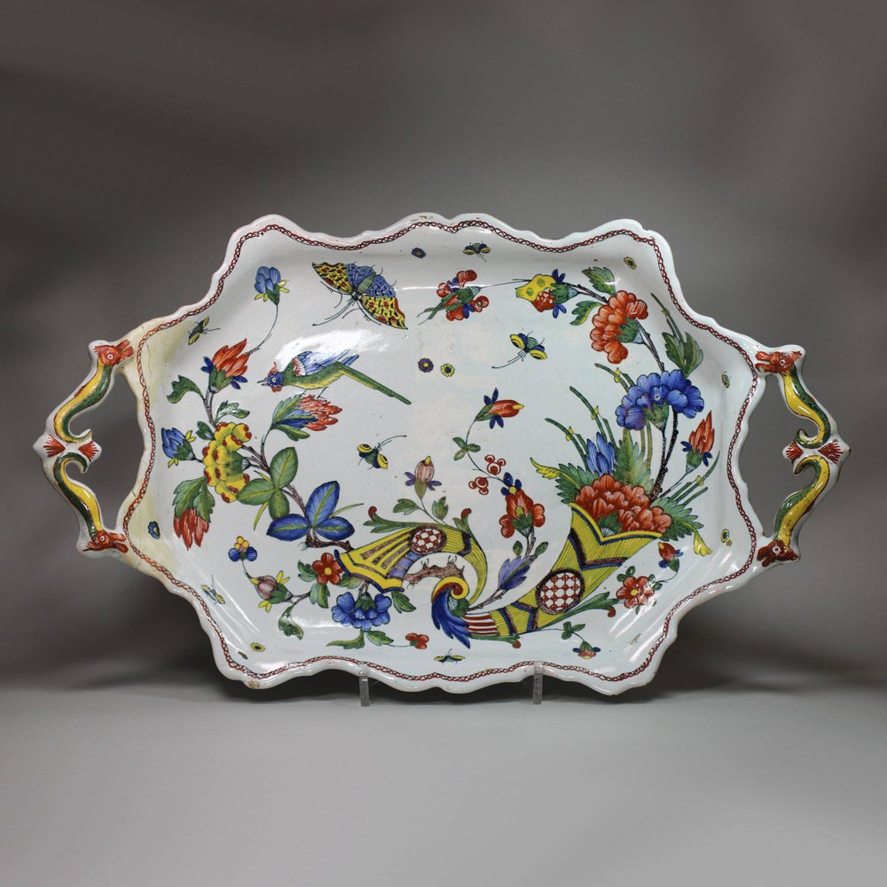 U345 Rouen faience polychrome tray, 18th century