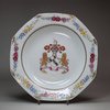 U379 Octagonal famille rose armorial soup plate, c. 1770