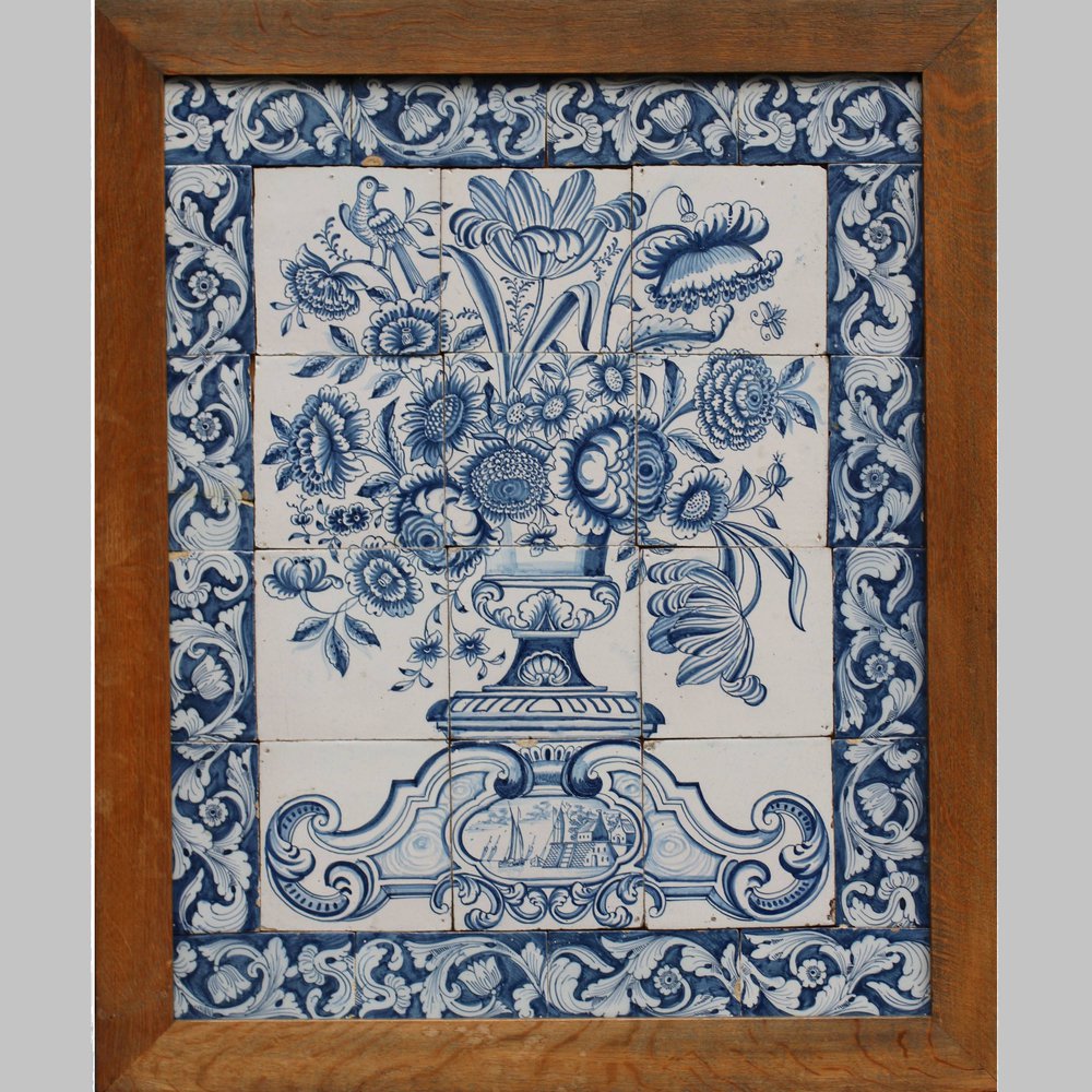 U382 Panel of framed Dutch blue and white tiles