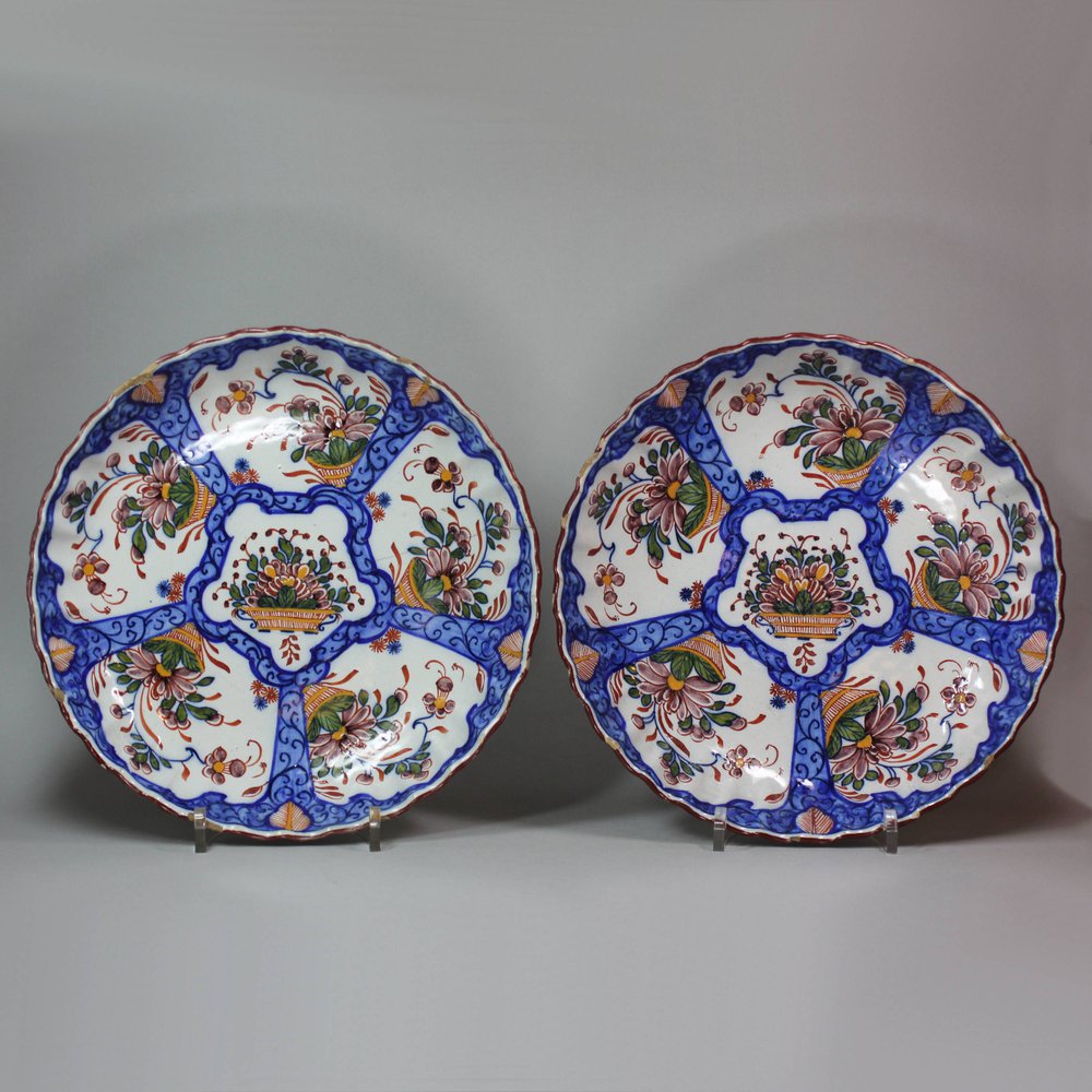 U385 Pair of Dutch delft polychrome deep dishes, circa 1740