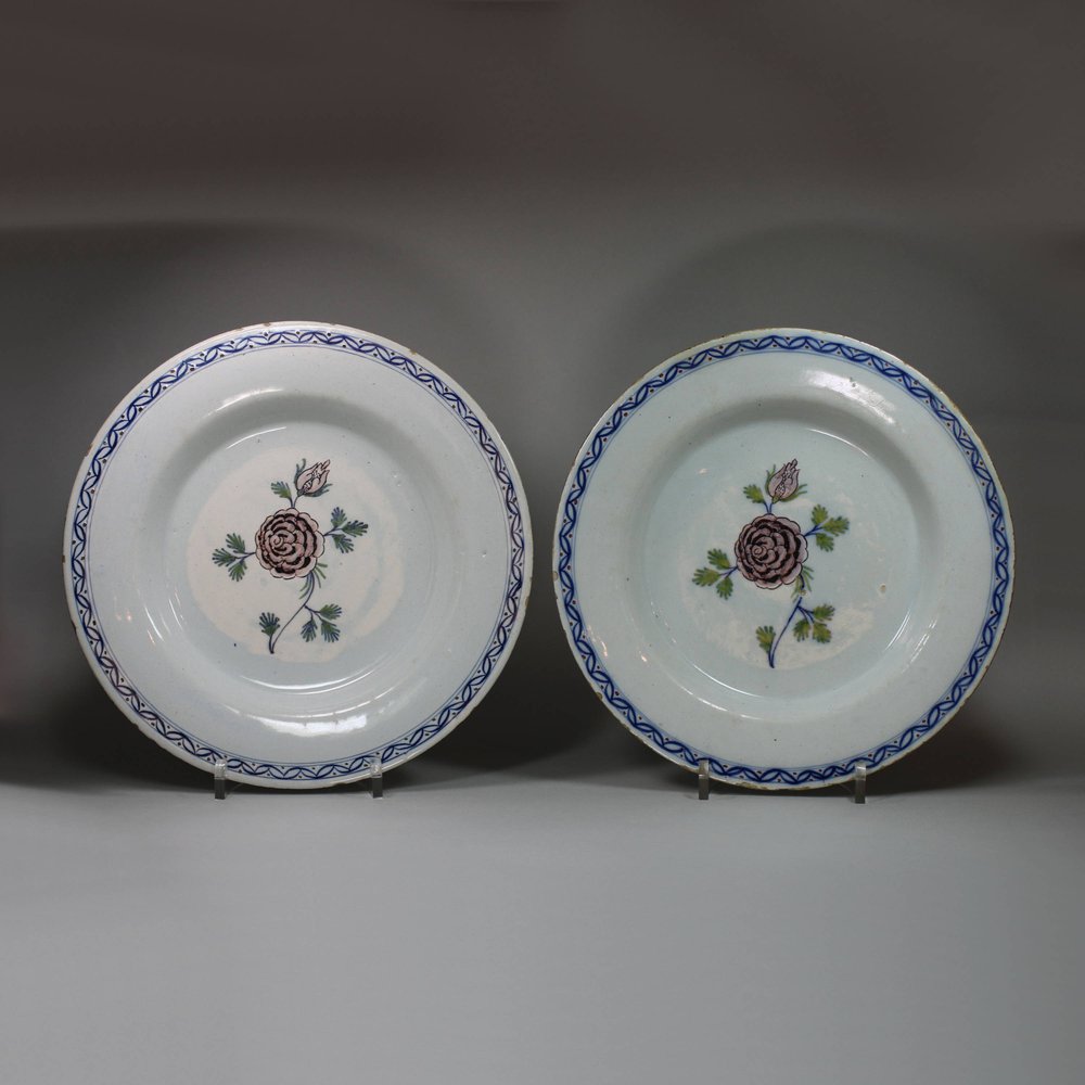 U386 Pair of Dutch delft polychrome plates, circa 1770