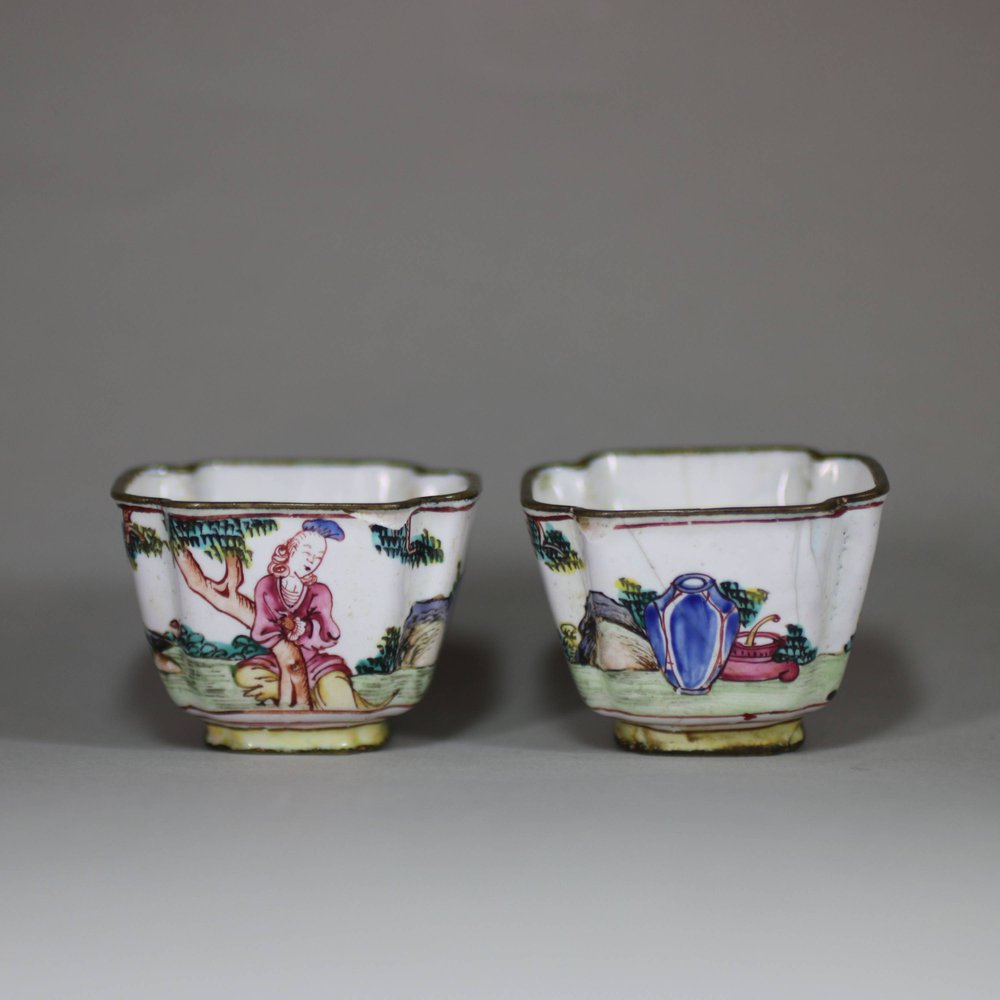 U393 Pair of small Canton enamel wine cups, Qianlong (1736-95)