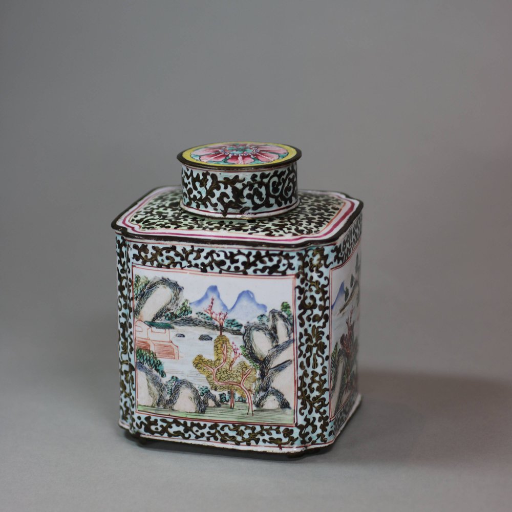 U440 Canton enamel square-section tea canister and cover