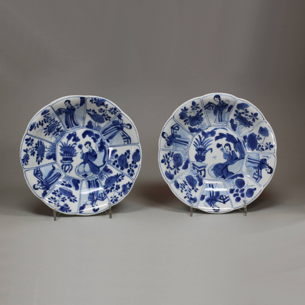 U449 Pair of Chinese blue and white lobed dishes