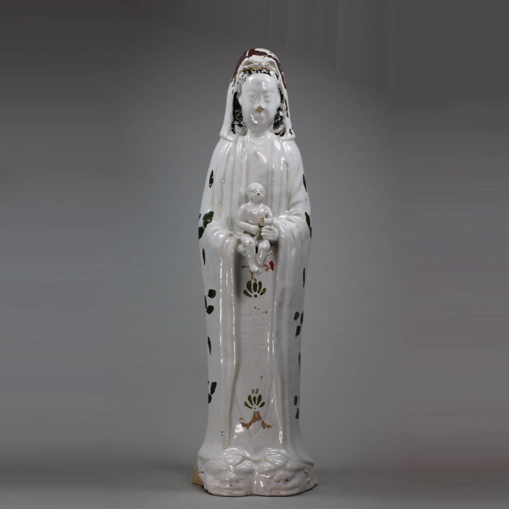 U533 Ansbach cold-painted faience figure of Guanyin, circa 1730