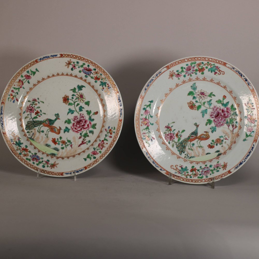 U621 Pair of Chinese 'double-peacock' plates, Qianlong(1736-95)