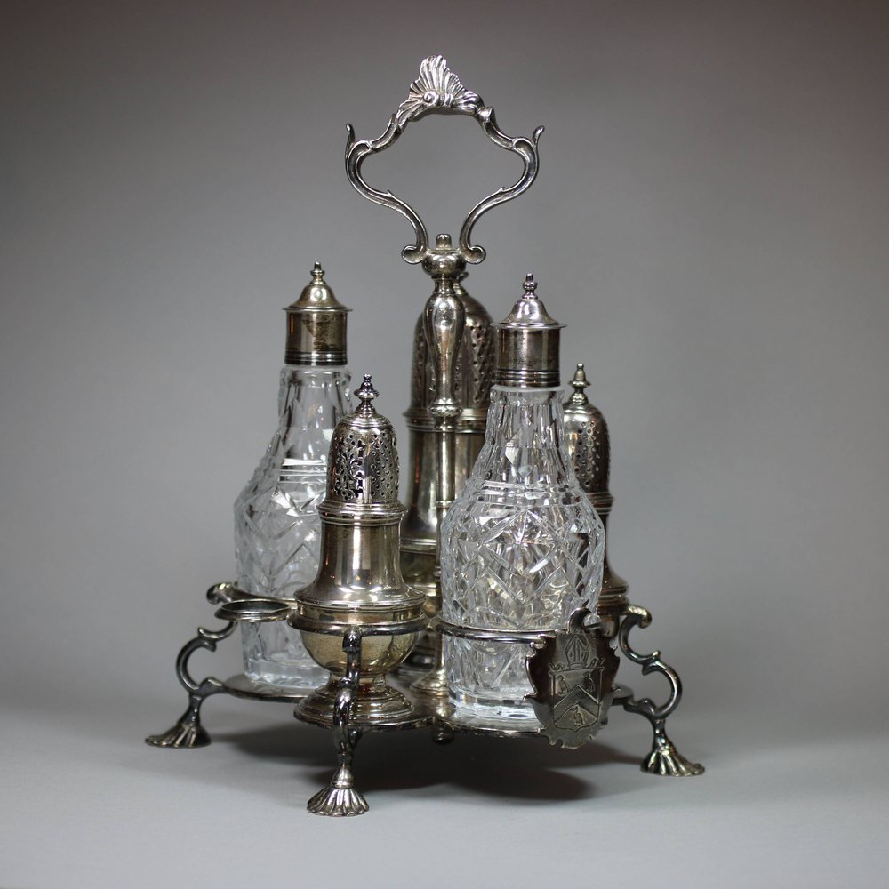 U63 George II silver five-bottle 'Warwick' cruet set