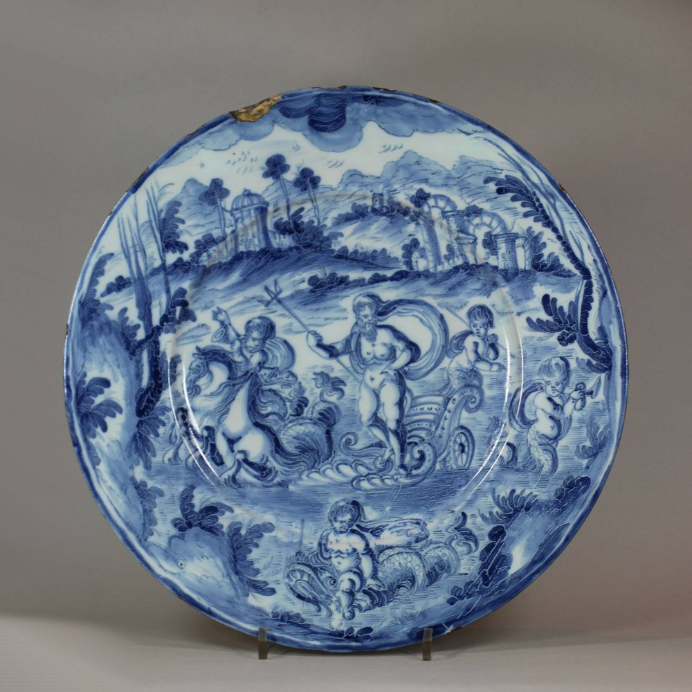 U631 Italian Savona maiolica blue and white charger, circa 1700