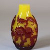 U639 Rare Chinese red-overlay yellow glass snuff bottle