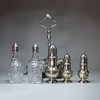 U63 George II silver five-bottle 'Warwick' cruet set