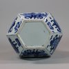 U672 Blue and white facetted hexagonal bottle vase