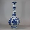 U672 Blue and white facetted hexagonal bottle vase