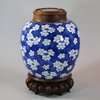 U684 Blue and white ginger jar and a wooden and jadeite cover