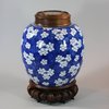 U684 Blue and white ginger jar and a wooden and jadeite cover