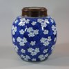 U684 Blue and white ginger jar and a wooden and jadeite cover