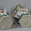 U688 Pair of Chinese hexagonal famille verte puzzle jugs