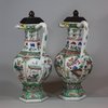 U688 Pair of Chinese hexagonal famille verte puzzle jugs