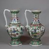 U688 Pair of Chinese hexagonal famille verte puzzle jugs