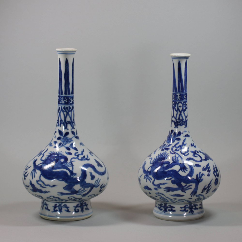 U720 Pair of Chinese blue and white bottle vases