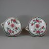 U768 Pair of large famille rose jugs and covers