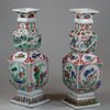 U801 Pair of famille verte porcelain square-section vases