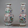 U801 Pair of famille verte porcelain square-section vases