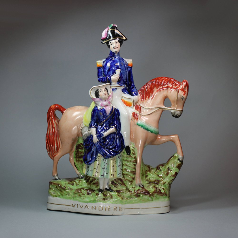 U81 Staffordshire polychrome equestrian figure group of 'Vivandiere'