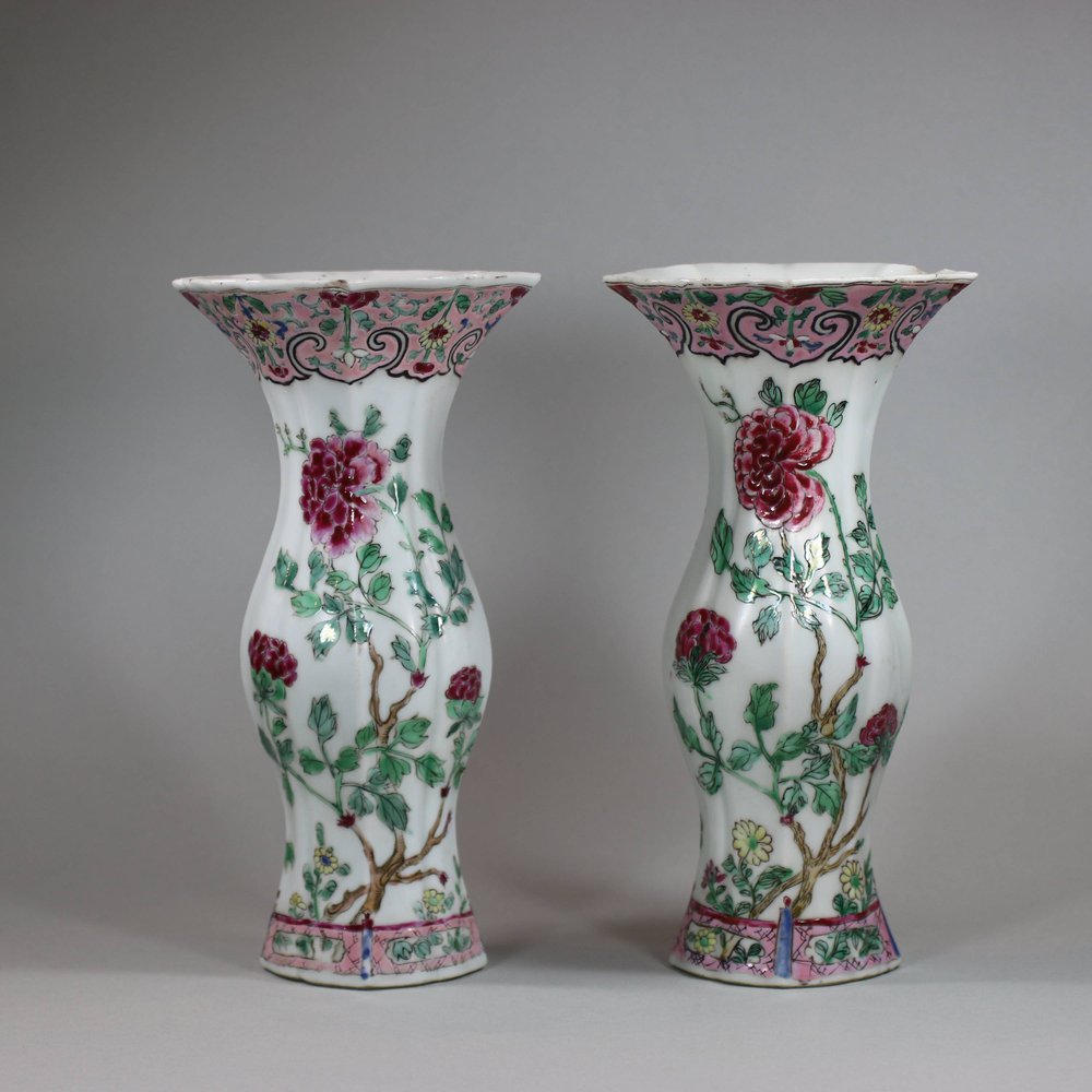 U826 Pair of famille rose vases of baluster shape