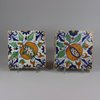 U831A Pair of Dutch Delft polychrome tiles, circa 1600-1630