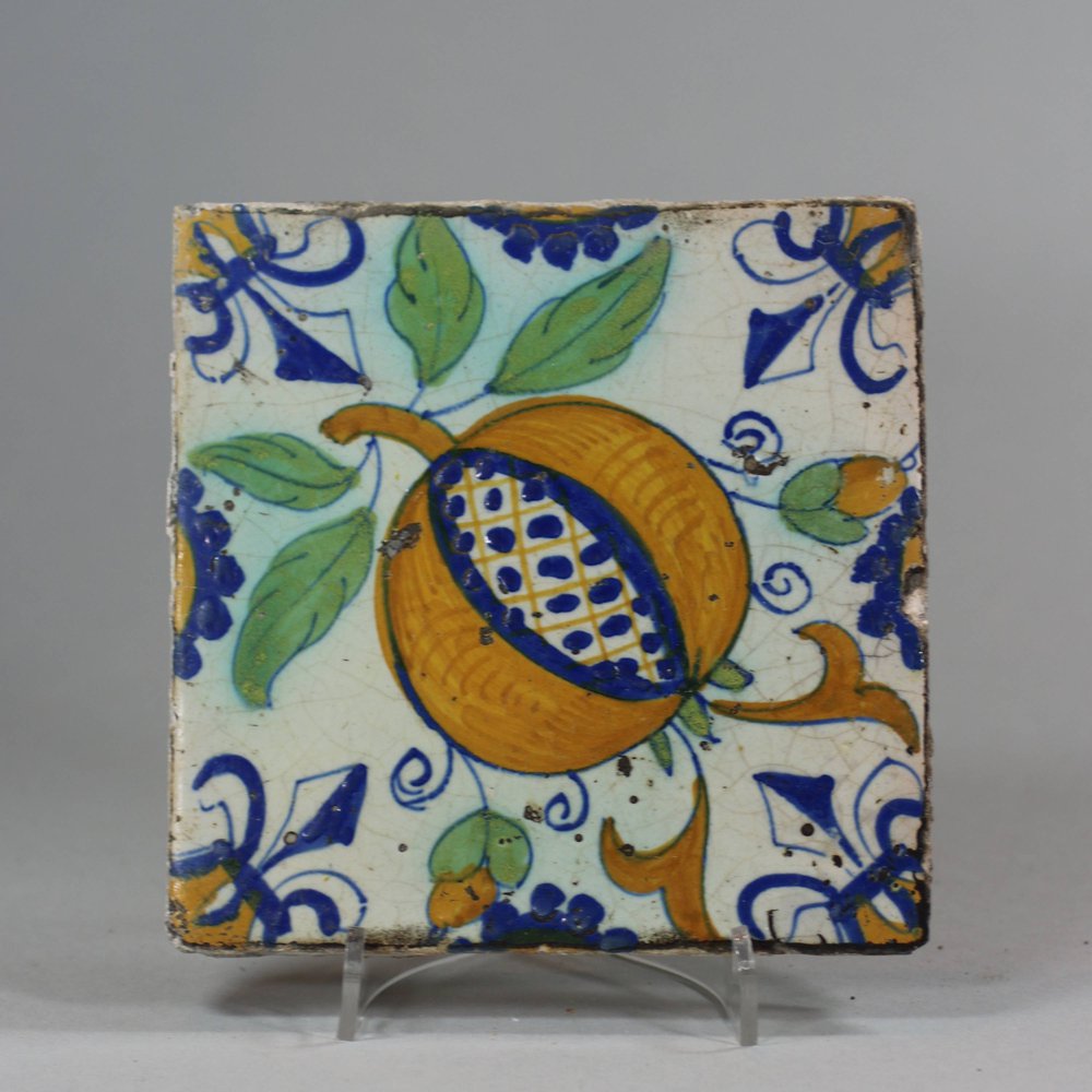 U833 Dutch Delft polychrome tile, circa 1600-1630