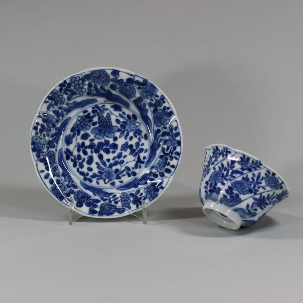 U865 Blue and white moulded teabowl and saucer