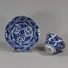 U866 Blue and white moulded teabowl and saucer