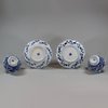 U867 Pair of Chinese blue and white moulded teabowls and saucers