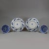 U868 Pair of Chinese blue and white moulded teabowls and saucers